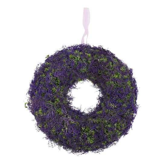14.5&#x22; Purple Reindeer Moss &#x26; Green Twig Spring Wreath